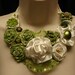 Ivory Satin & Green Flowers Statement Bib Necklace