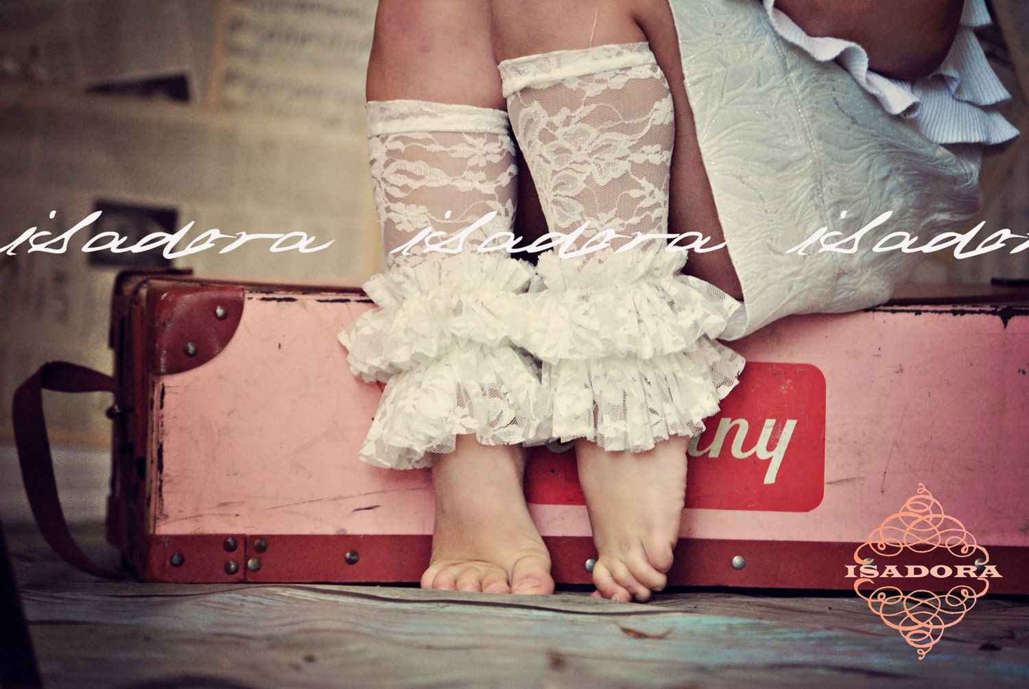 Girls lace ruffle leg warmers in Ivory