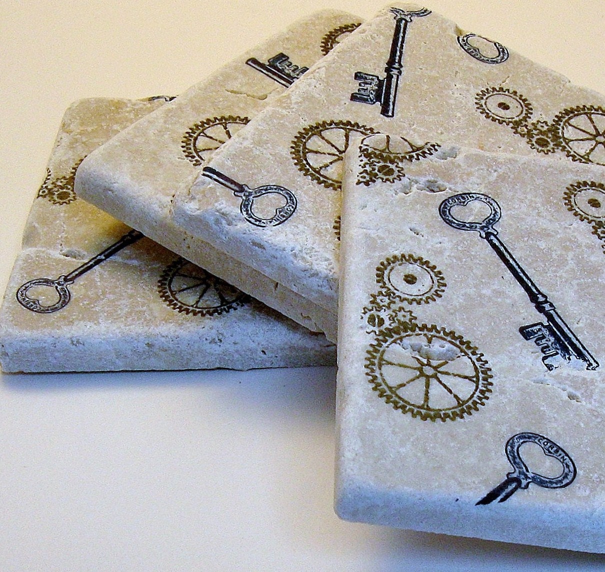 Gears and Keys Tile Coasters
