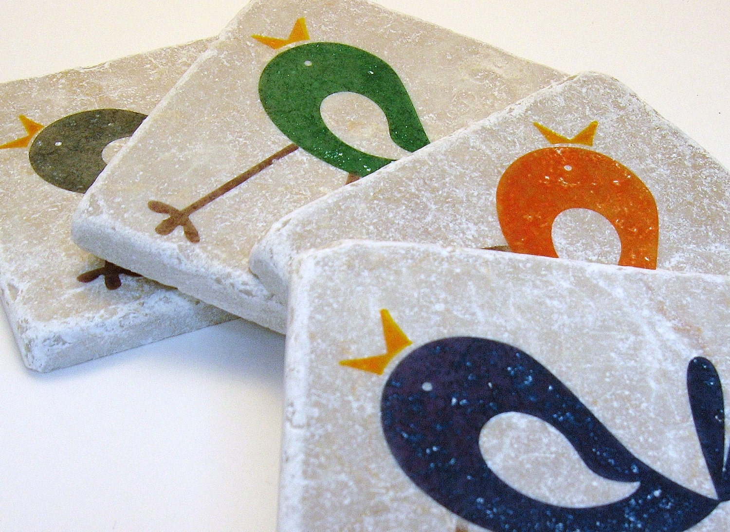 Bird Tile Coasters Whimsical