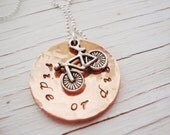 Biker handstamped copper necklace bicycle motorcycle