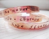 Custom made set of three copper hammered handstamped bangle cuff bracelets
