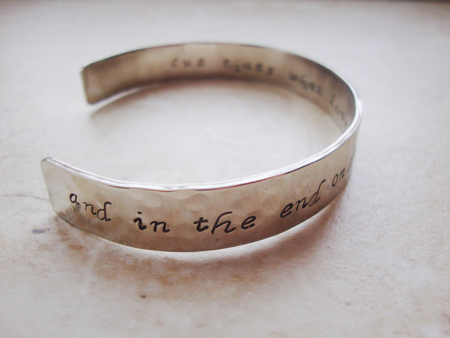 Stunning favorite Van Halen lyrics stamped into a 3/8 inch bracelet cuff inside and outside.