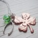 Feelin lucky handstamped copper shamrock necklace with wishbone and green czech bead