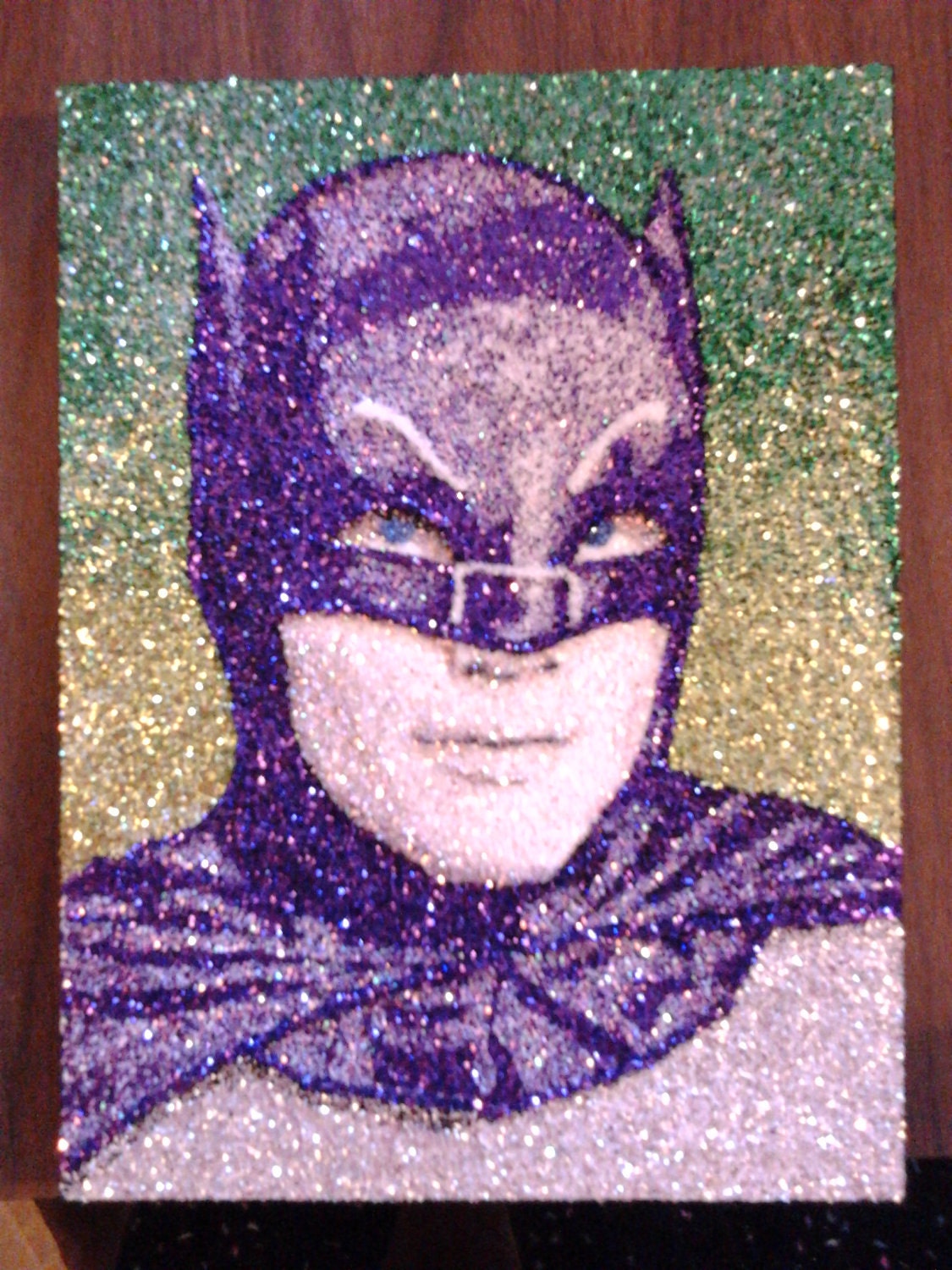 Adam West BATMAN- glitter Art- 9"x12"