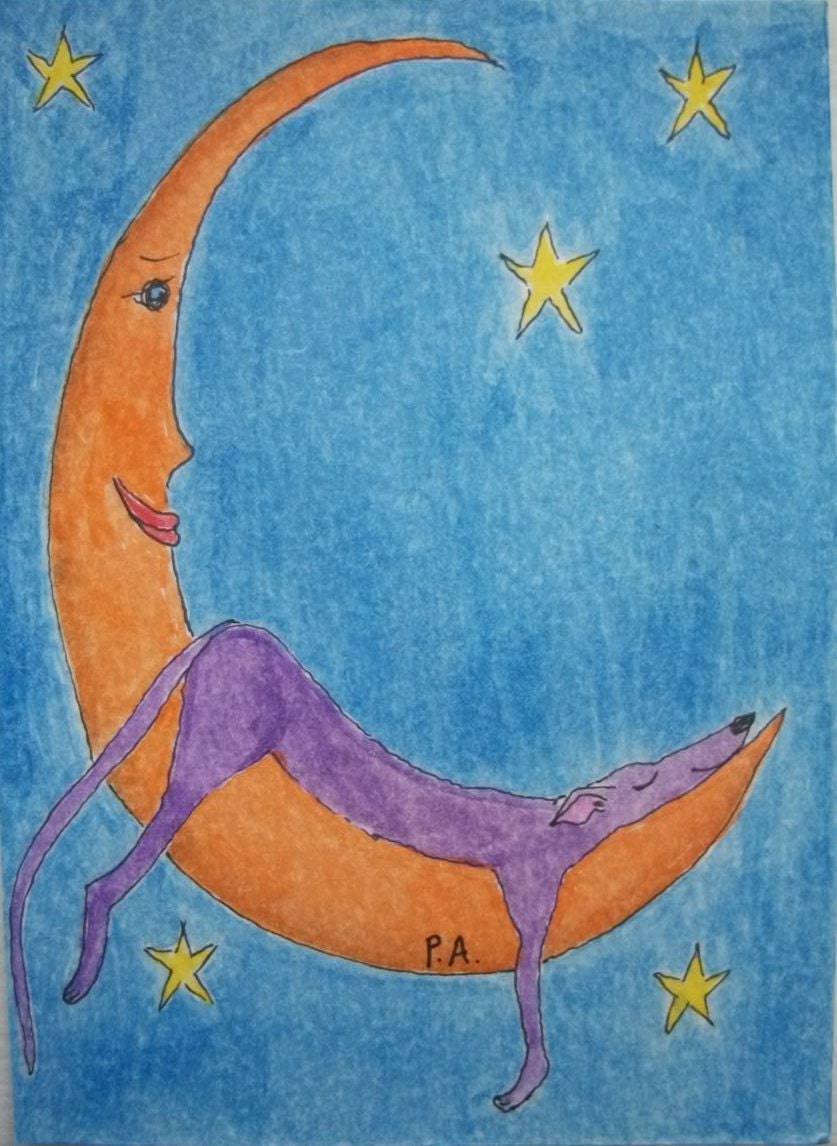Watercolor ACEO Original - "Greyhound Moon"
