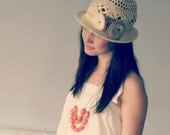 coral wooden bib necklace with cream cotton jersey