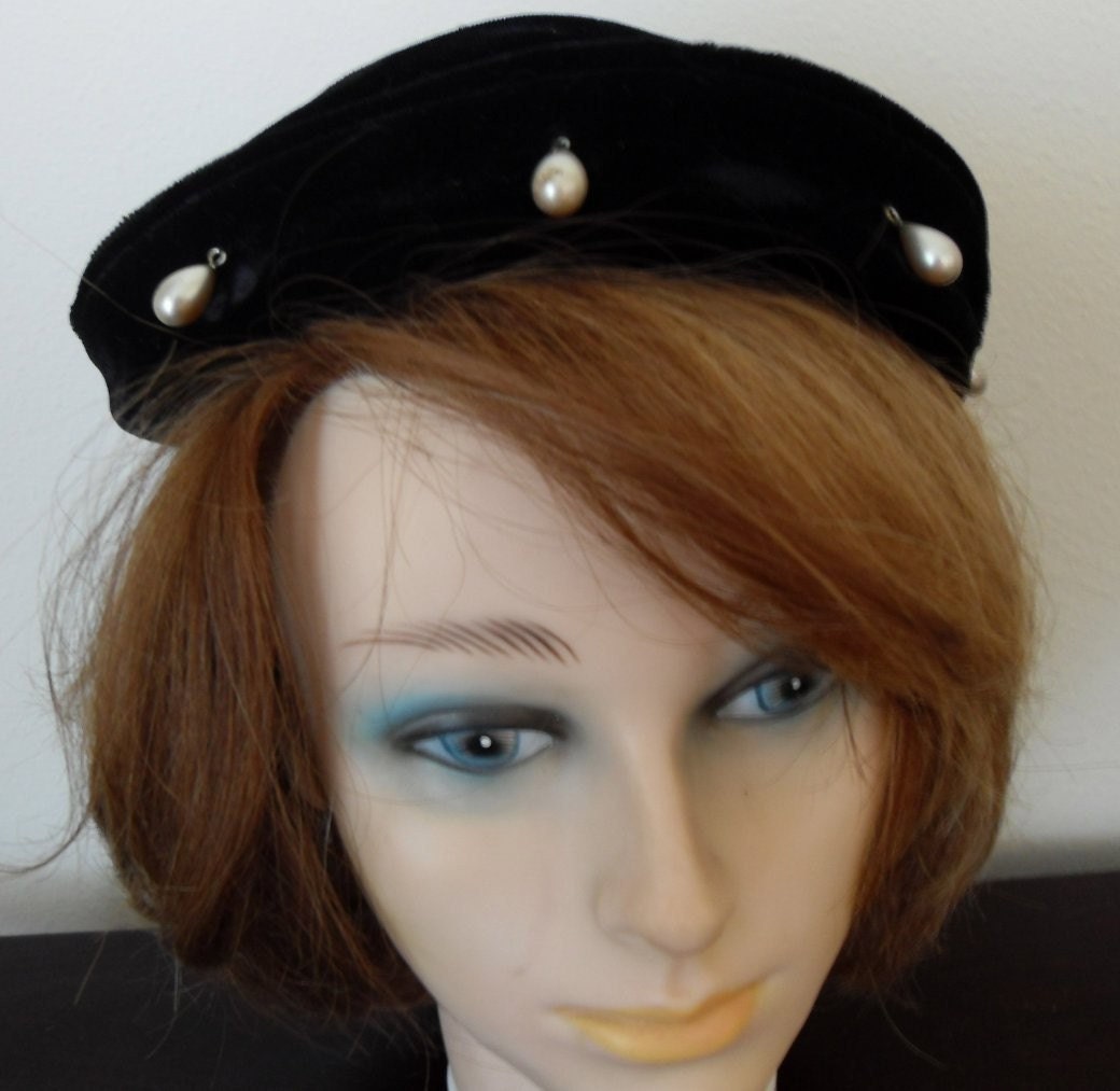 Vintage Black Velvet Hat