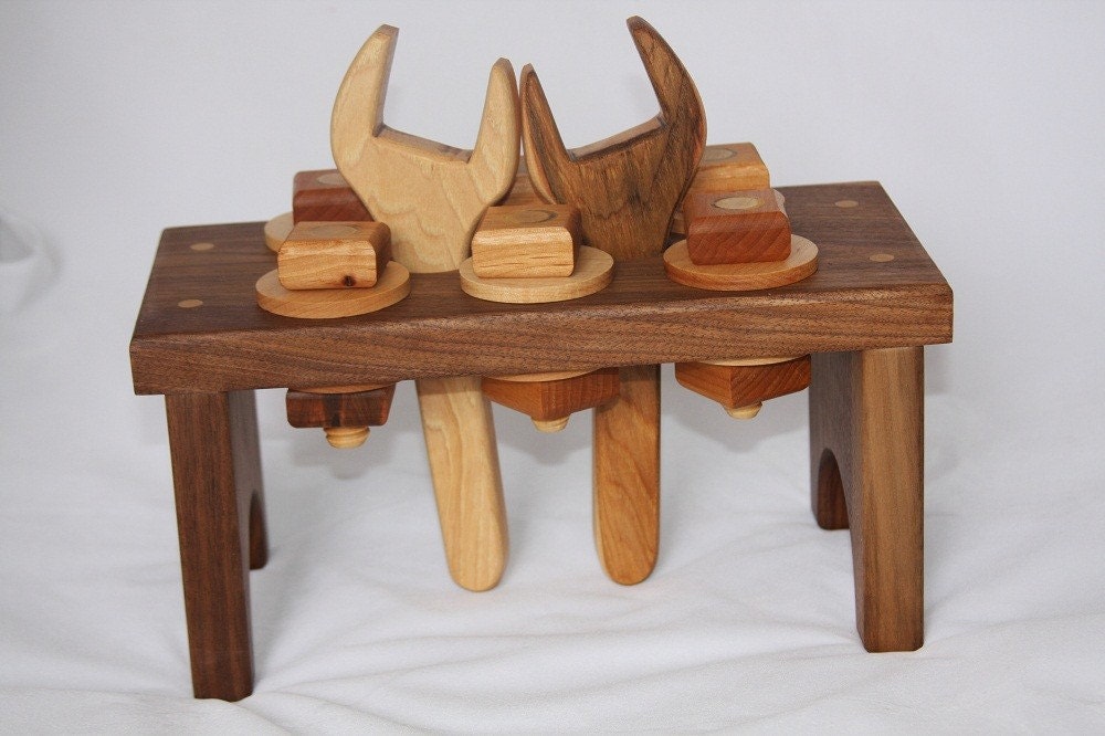 Walnut Wooden Toy Tool Bench Beeswax Organic Finish Handcrafted