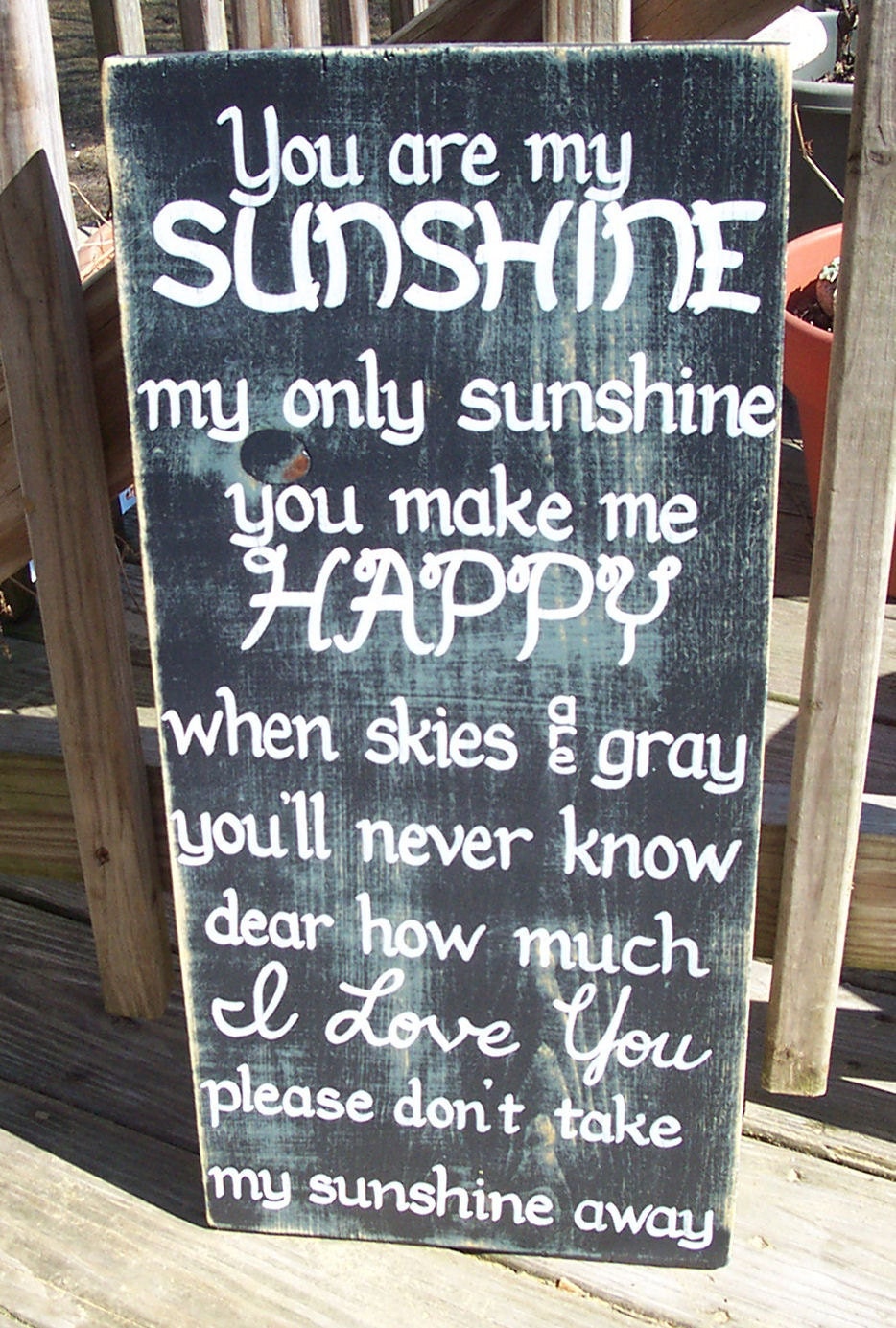 You are my Sunshine SIGN Subway Distressed Black Slate Blue Gray Handmade Hand-painted Wooden 12x24 WHAGN Made to Order