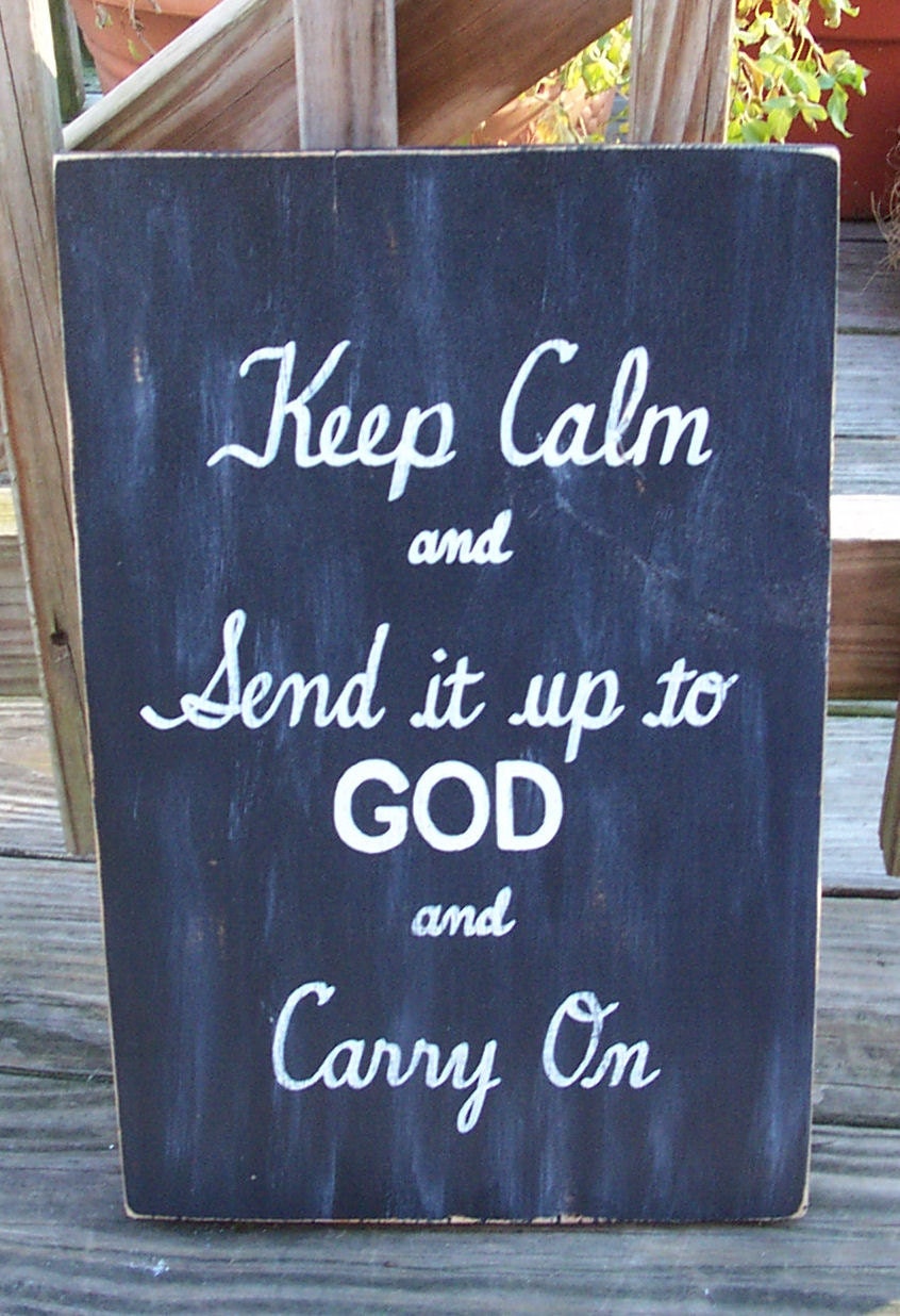 Keep Calm God SIGN Subway Red Distressed primitive Rules Handmade Hand-painted Wooden 12x17 WHAGN