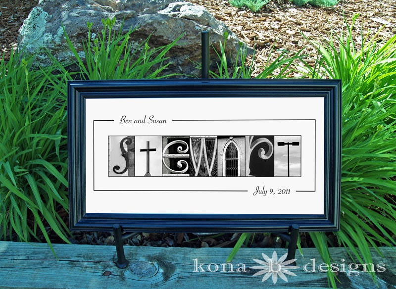 Alphabet Photography BW WEDDING 10x20 Name Frame Print UNFRAMED