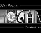 Wedding Sign - LAST Name Photo Art -  Black and White Print- 10x20 Unframed