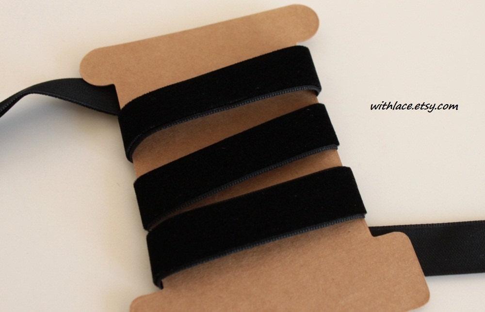 5 yds black elastic/stretch velvet ribbon for Headbands/Lingerie/Costume/Altered Couture---5/8''