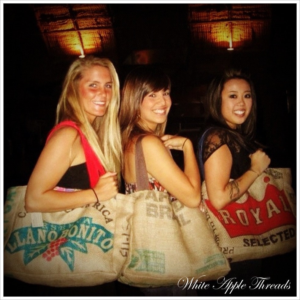 3 Eco-Friendly Semi Custom Tote Bags - Handmade from Recycled Coffee Sacks