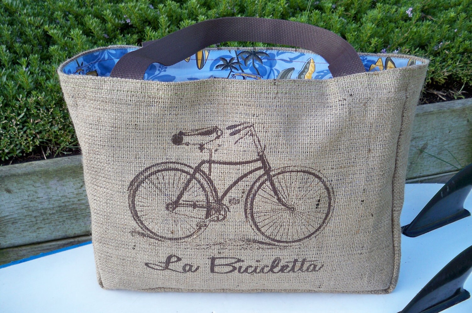 Eco-Friendly Bicycle Tote Bag, Handmade from a Recycled Coffee Sack