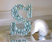 Beach Cottage Seashell Decor Limpet Shell Sign Letter Monogram - Aqua