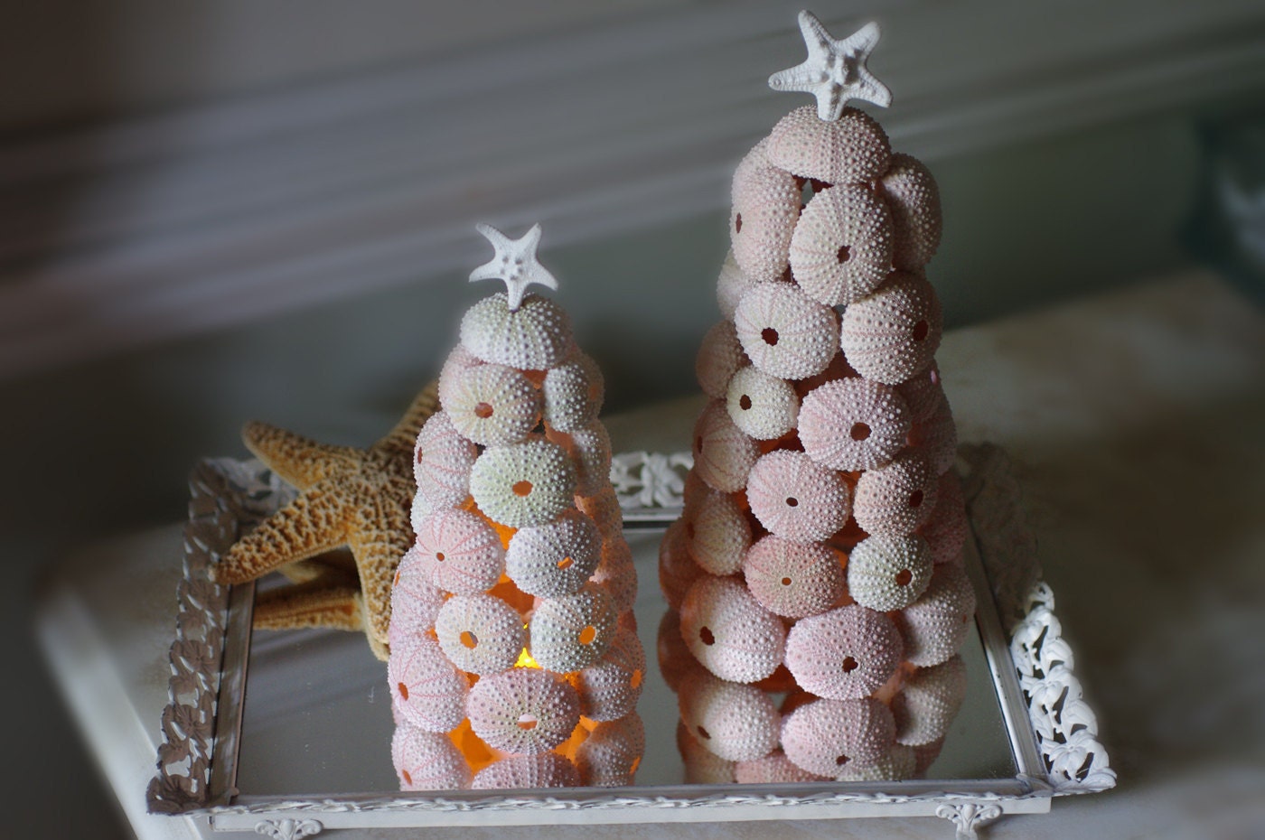 Beach Decor Set of 2 Sea Urchin Trees - Handmade Coastal Decor