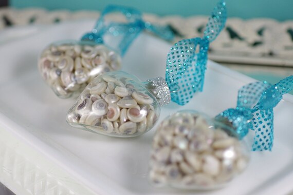 Beach Decor Seashell Heart Ornaments - Set of 3 Glass Heart Shape Ornaments