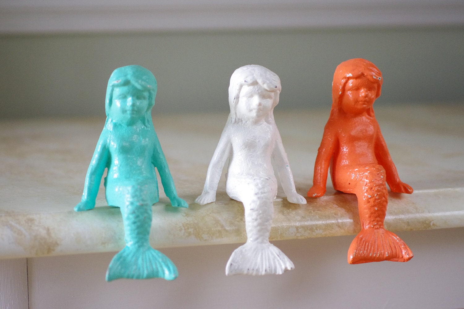 Beach Decor Little Cast Iron Sitting Mermaid - PICK YOUR COLOR