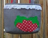Black Gingham Country strawberry tote hand bag