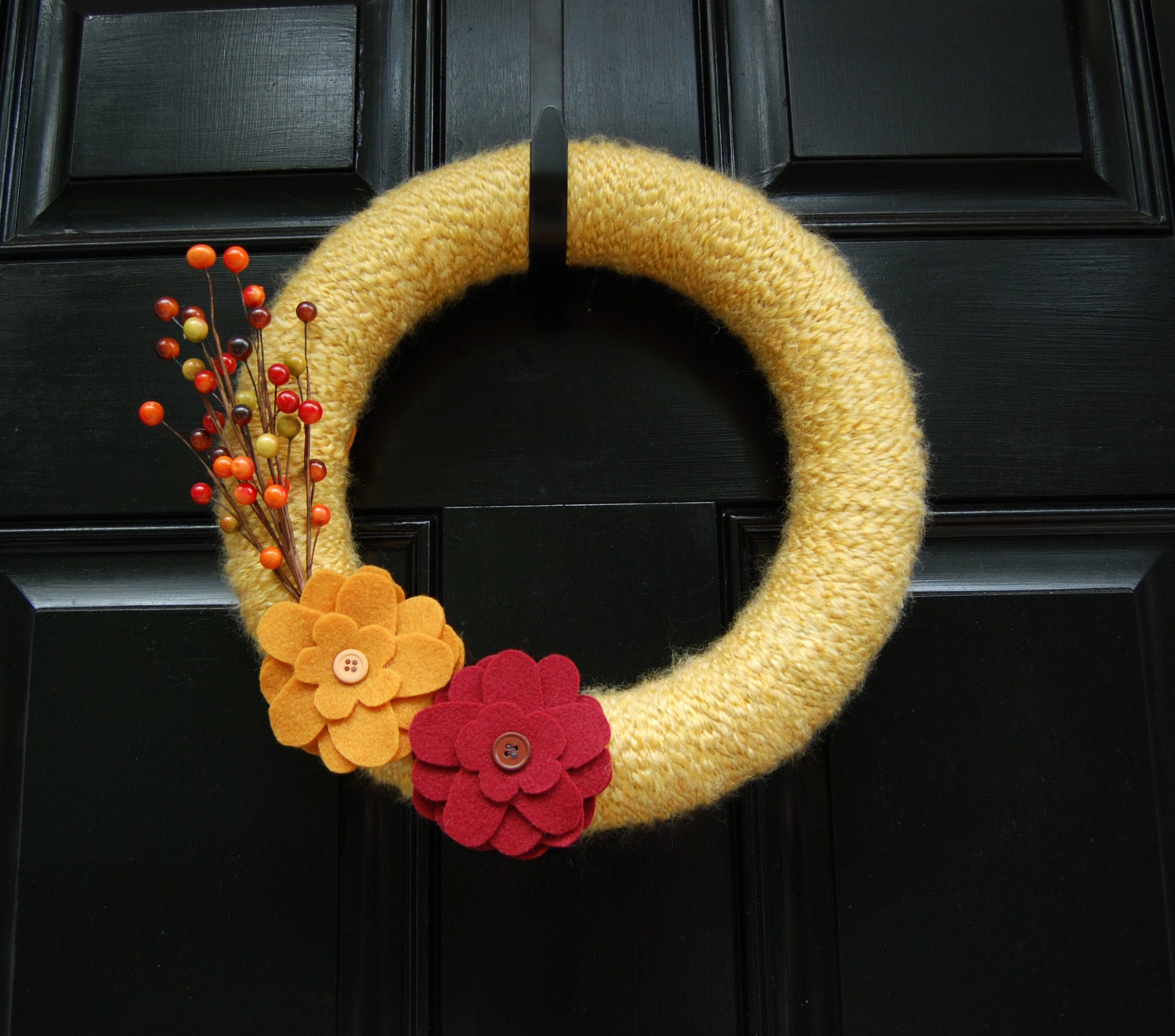 Yarn wreath-  Goldenrod with felt flowers and berries