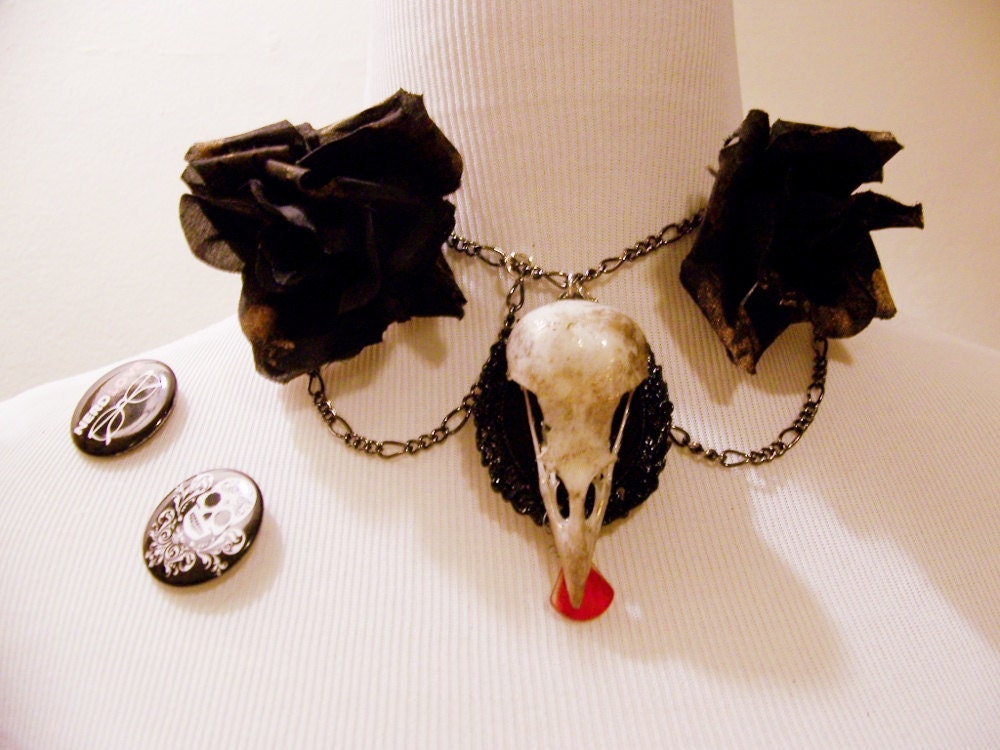 Bad Ju Ju Evil Bird Skull/ Victorian Mourning Magical Choker/ Victorian Gothic Jewelry/ Taxidermy Jewelry