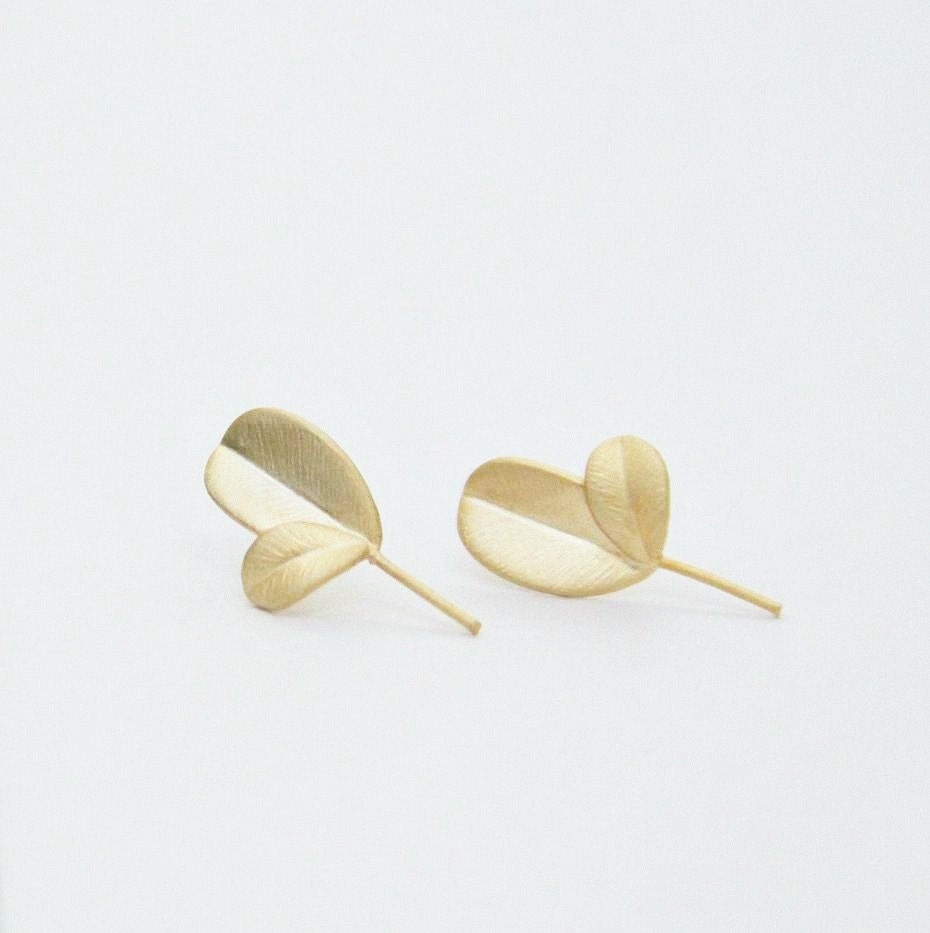 Petite Golden Leaves Stud Earrings with Sterling Silver Post Pin