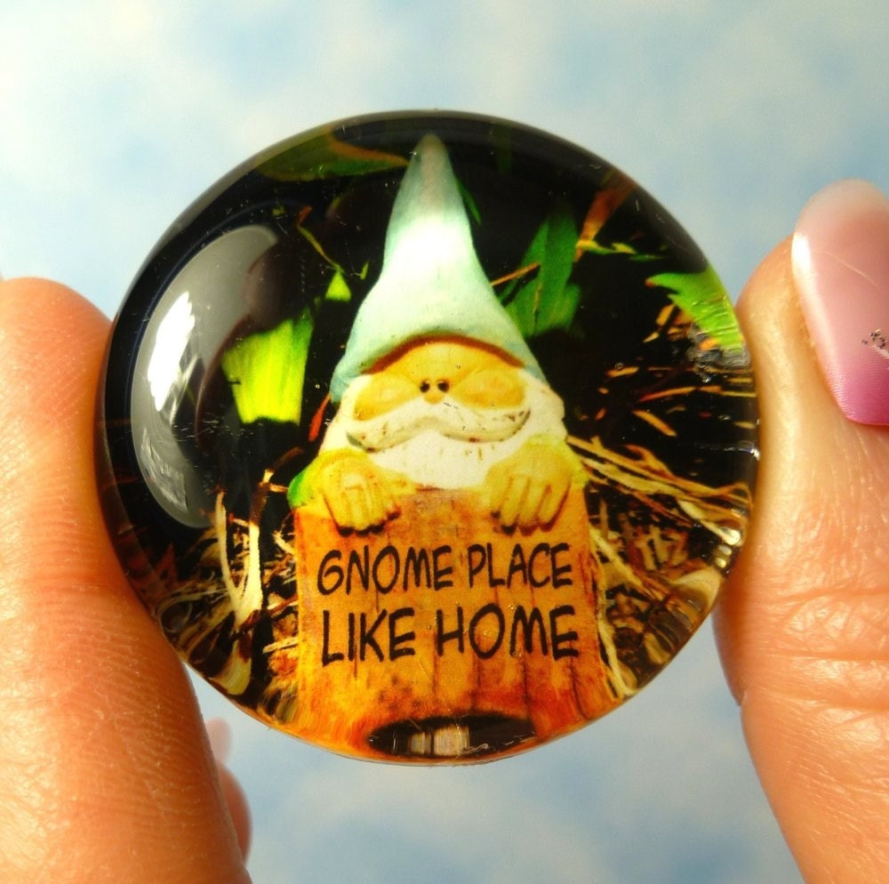 Gnome Place Like Home Glass Magnet
