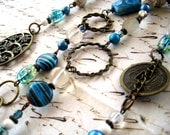 Blue, Brass And Glass Necklace