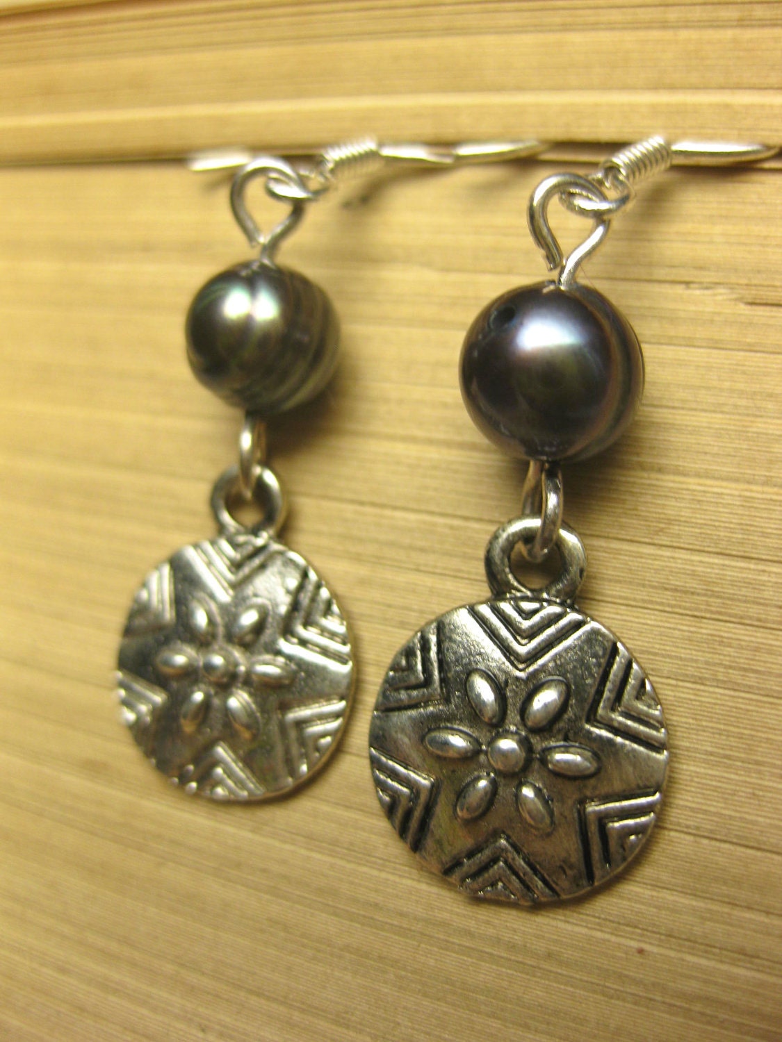 Peacock Grey Pearl & Silver Drop Earrings with Sterling Silver