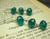 Teal Green Faceted Glass & Sterling Silver Dangle Earrings
