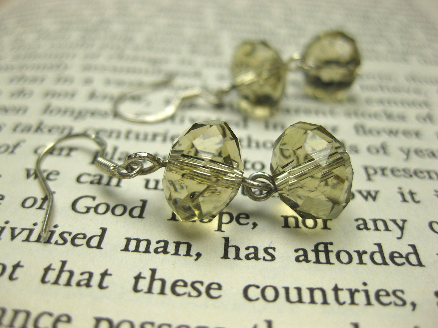 Faceted Glass Earrings - Champagne Drops - Sterling Silver