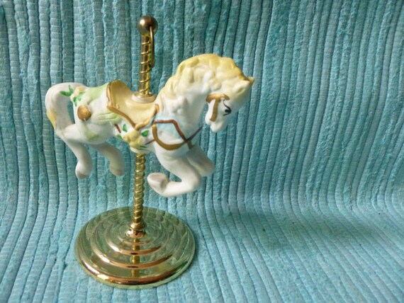 Ceramic Carousel Horse on Brass Stand by yourcarnival on Etsy