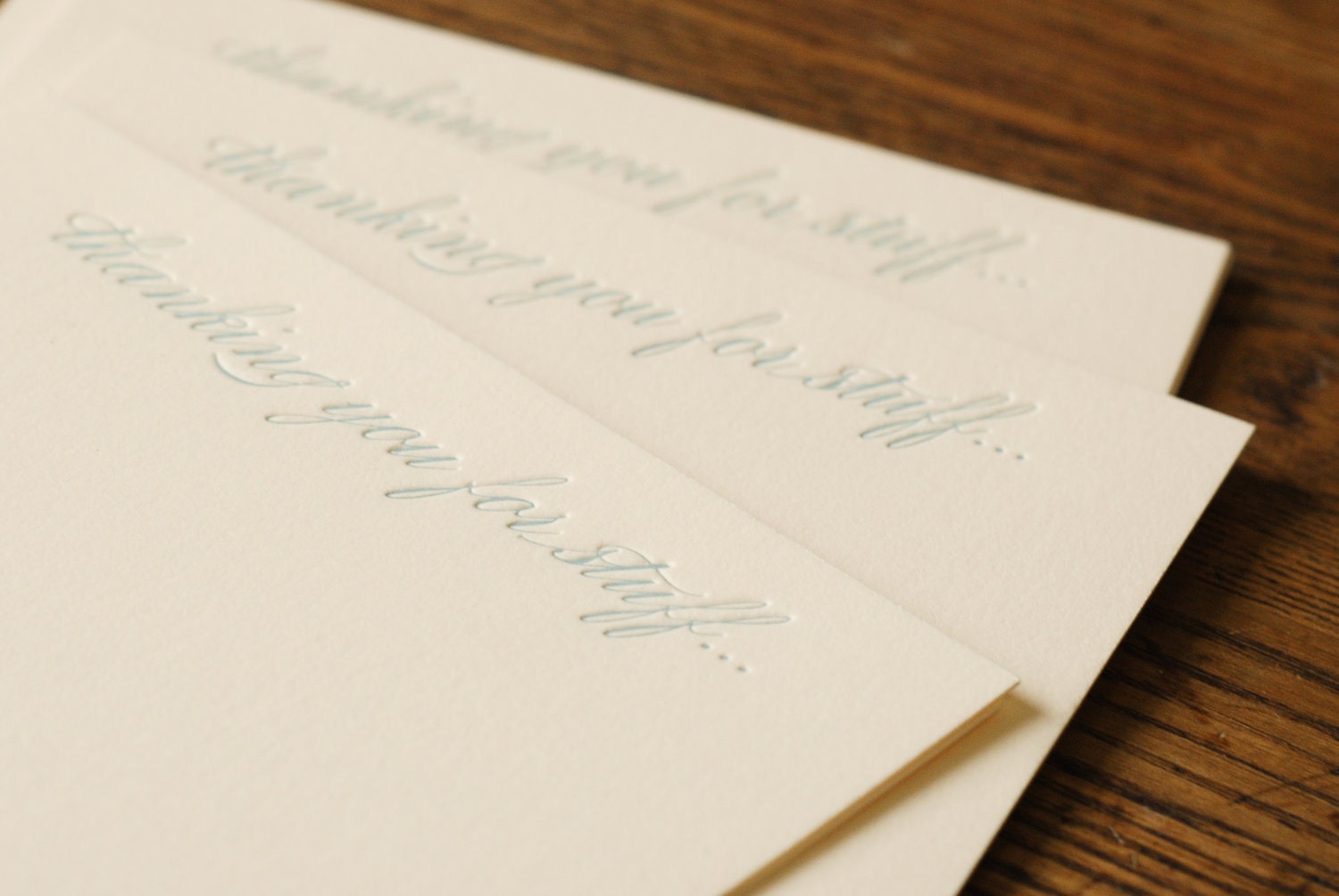 Thanking You For Stuff... (an almost proper conversation card in 6 letterpress printed notecards & envelopes)