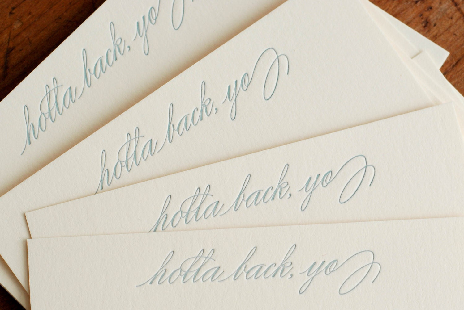 Holla Back, Yo (an almost proper conversation card in 6 letterpress printed notecards & envelopes)