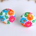 Vintage Bright Pink Orange Blue Pastel Flower Glass Post Earrings