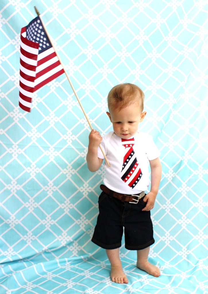 Patriotic Tie Onesie for Baby Boy.  Family Reunion, Labor Day, 4th of July, or Military Mom Welcome Home Outfit.