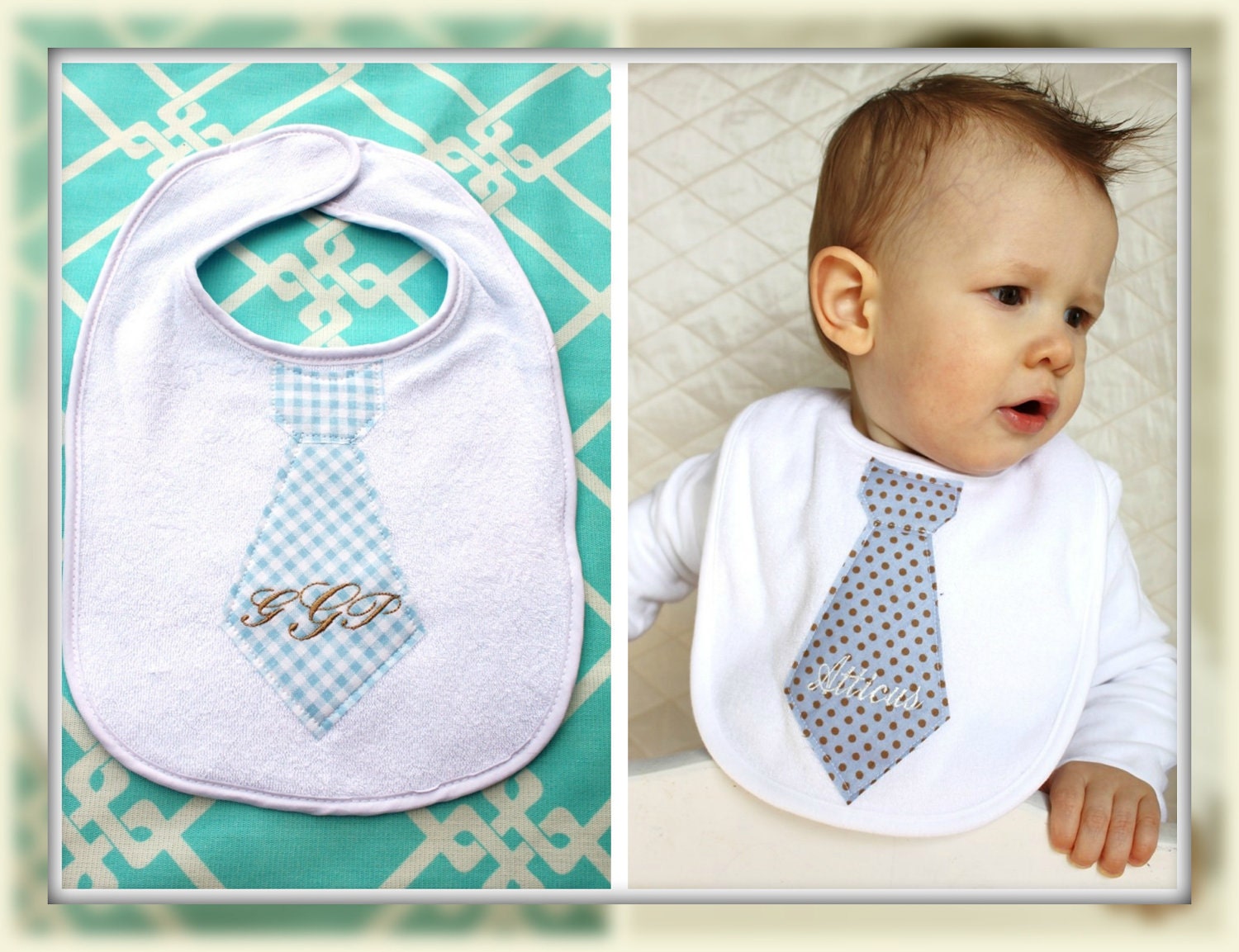 Personalized Tie Bib.  Darling Baby Boy Birthday Gift. Easter Sunday Dress for Boys. Photograph Prop.  Any Tie Bib.