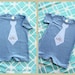 Mother's Day Plaid New Personalized Tie Baby Boy Romper. Choose Any Tie and Any Monogram or Name for Our Baby Blue, Short Sleeve, Romper.