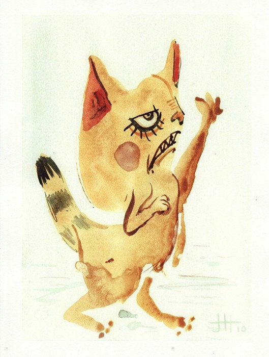 yellow cat - PRINT - 8.5"x11" - angry kitty attack claws pets