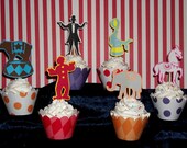 12 Circus Themed Paper Pieced Cupcake Toppers picks ... 2 of each ... READY TO SHIP ... Clearance Il_170x135