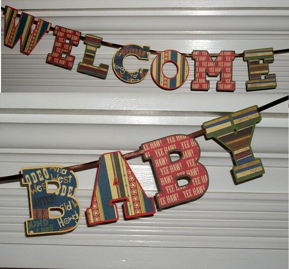 Welcome Baby Cowboy Baby Shower Banner Letter Banner ... Western ... adjustable Il_570xn