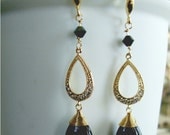 Dangle earrings with beautiful onyx and Vermeil gold Cz crystal tear drop Office fashion, Bridesmaid gifts Chandelier earrings