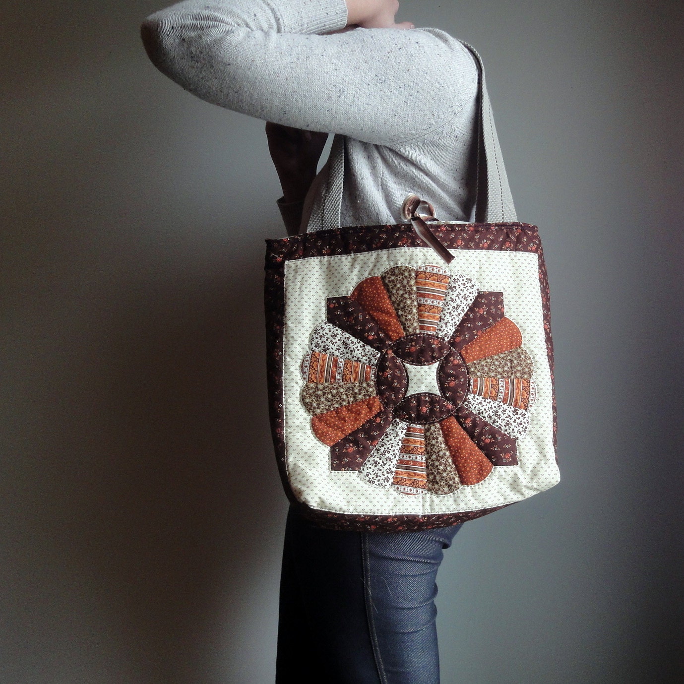 Upcycled Tote, Vintage Quilt Top Large Bag, Hand Quilted Eco-friendly Purse - betsyandbess