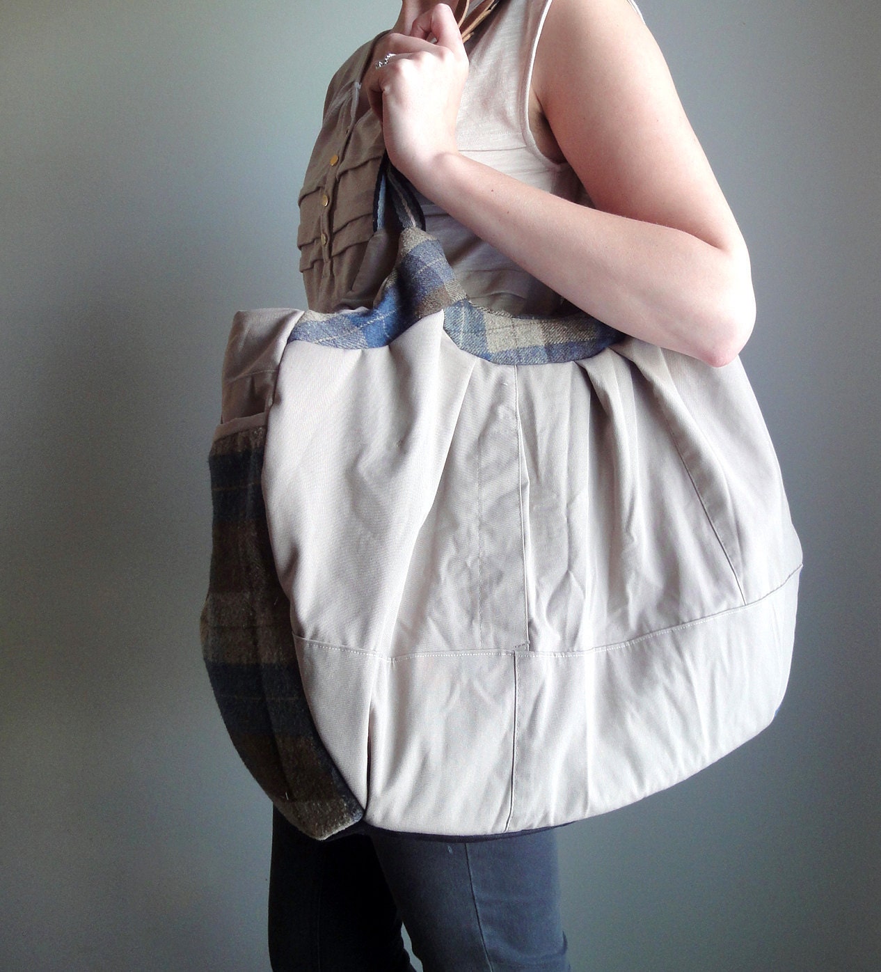 Luxury All Weather Weekender, Upcycled Travel Bag, Eco-Friendly Oversized Plaid Tote