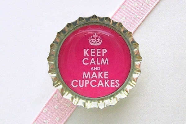 Pink Keep Calm and Make Cupcakes Bottle Cap Magnet - cupcake decoration, cupcake magnet, cupcake kitchen, cupcake party favor, cupcake gifts