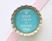 Blue Keep Calm and Drink Tea Bottle Cap Magnet - keep calm and carry on, tea party favors, tea party birthday, tea lover gift, for tea lover