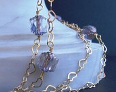Gold and Amethyst Necklace - 18K Gold Heart Chain & Czech Amethyst Crystals, Opera Length - We Are 1