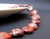 Terra Cotta / Brick Red & Pewter Gray Necklace - Bracciated Jasper Facetted Lentils, Oxidized Silver Chain - October Birthstone - We Are 1